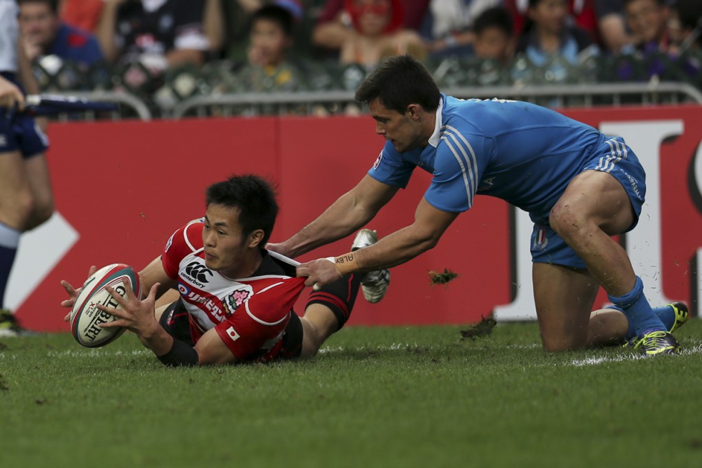 Japan’s Kenki Fukuoka in action against Italy during their HSBC Sevens World Series qualifier final at the Hong Kong Sevens on Sunday. Photo: Nora Tam