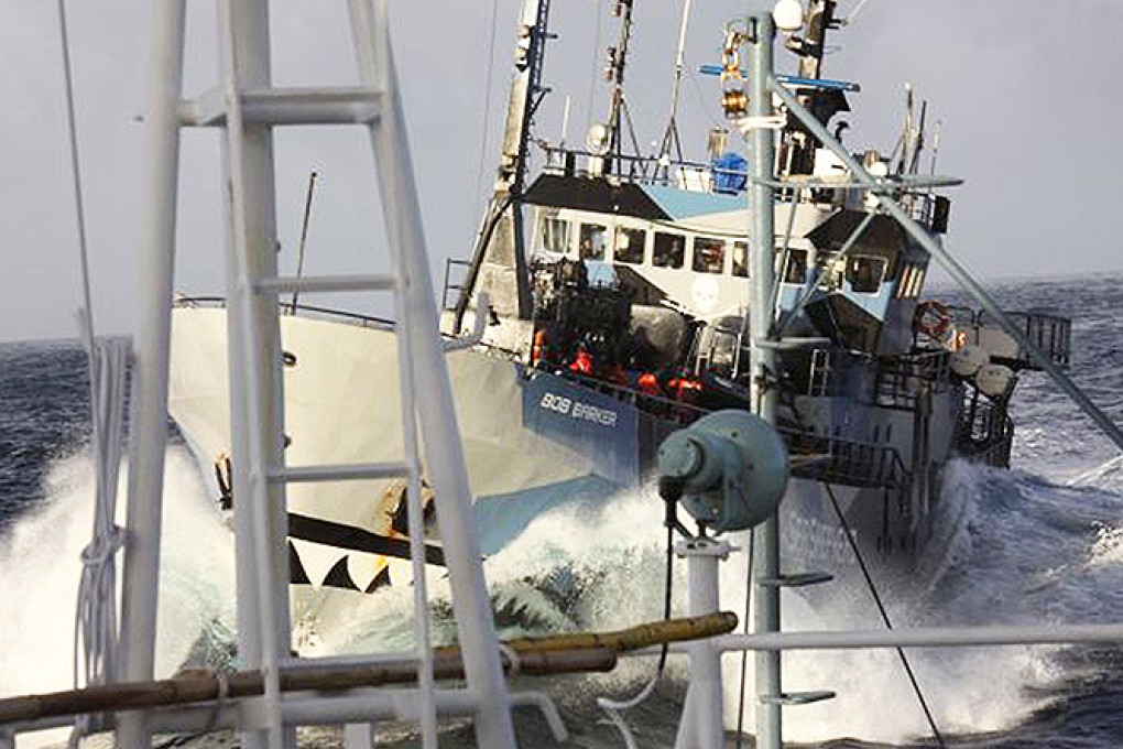 Environmental group Sea Shepherd's ship Bob Barker approaches the Japanese research vessel Yushin Maru in the Southern Ocean. Photo: AFP