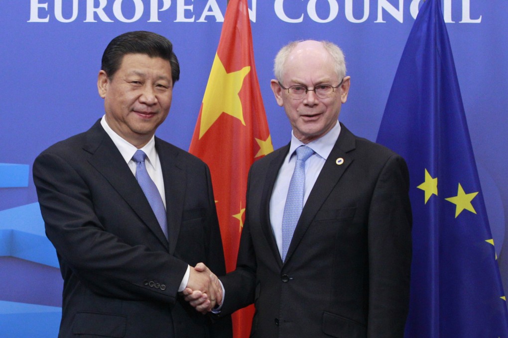 European Council President Herman Van Rompuy and China's President Xi Jinping in Brussels. Photo: AP