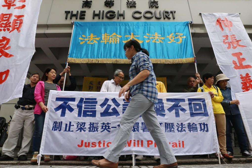 Falun Gong members yesterday.