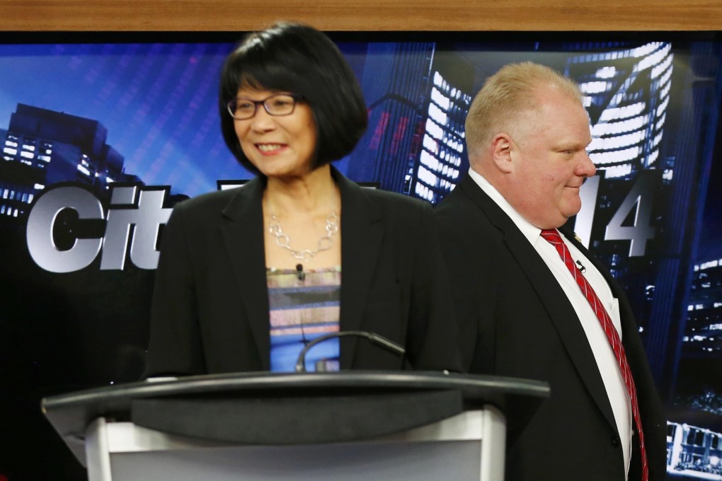 Mayor Rob Ford and challenger Olivia Chow. Photo: Reuters