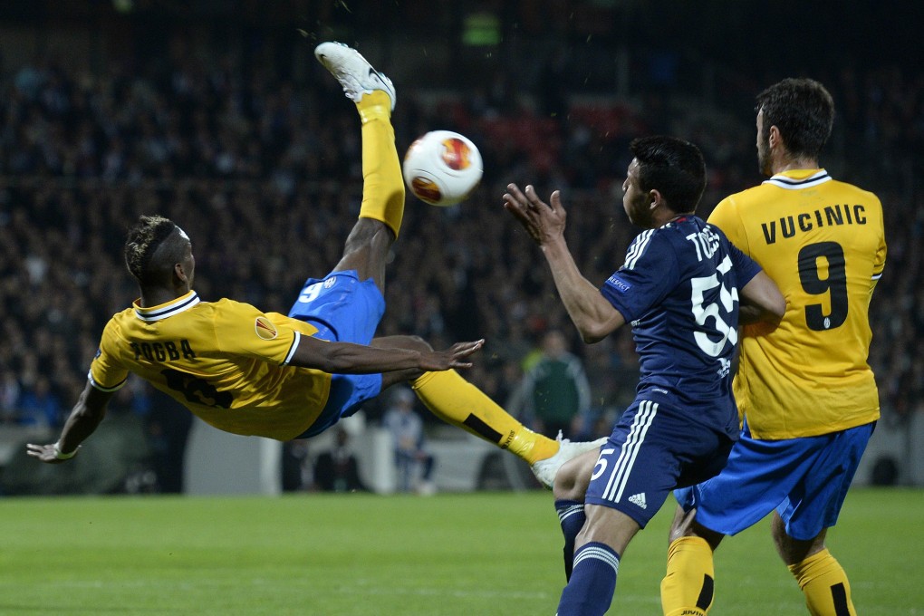 Paul Pogba fails to connect with a bicycle kick for Juventus. Photo: AFP