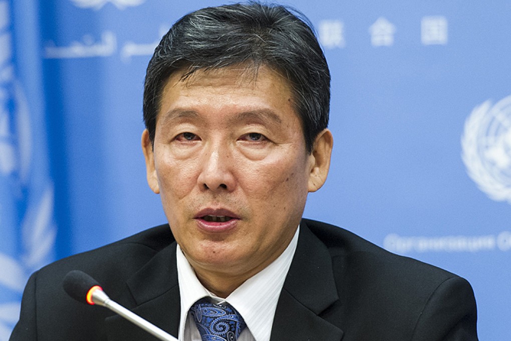 Ri Tong Il, North Korea's Permanent  deputy representative to the UN, briefs the media in New York on Friday. Photo: AP
