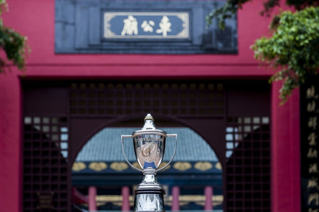 The IRB Junior World Rugby Trophy pictured at the Che Kung Temple in Sha Tin. Photo: HKRFU
