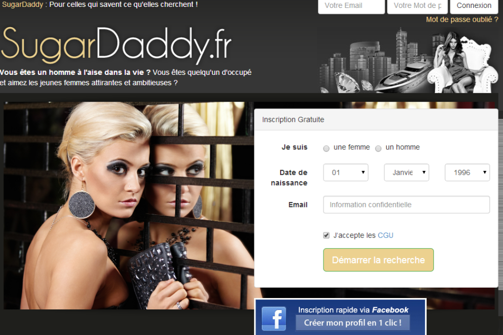 The website www.sugardaddy.fr brings together men "comfortable with their lives" looking for "young attractive and ambitious women" who want to be "pampered". Photo: Screenshot via website