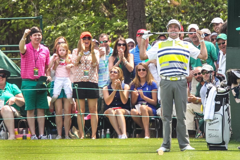 Bubba Watson plays the joker after a cracking tee-shot on the 16th hole set up another birdie. Photo: Reuters