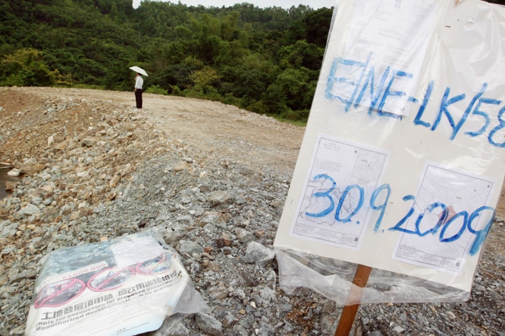 Piles of excavated materials are dumped on agriculture land near Kai Kuk Shue in Luk Keng, one of the 12 top priority ecological site listed by the government in 2005. Photo: Edward Wong