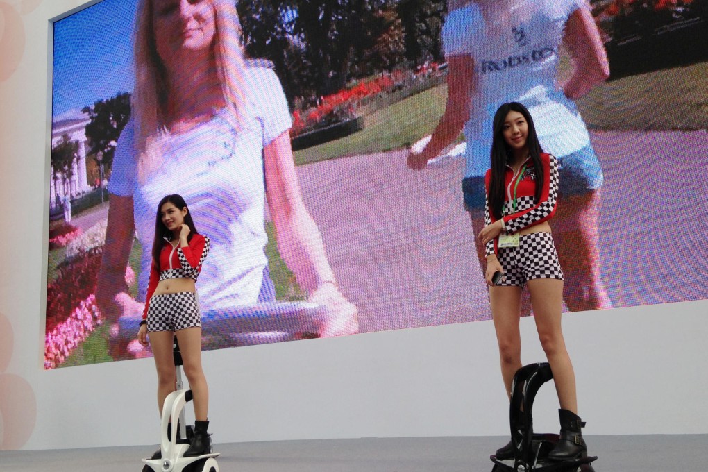 Technology is on the move at the Canton Fair with these eye-catching motorised scooters from Dongguan Robstep Robot. Photo: Denise Tsang