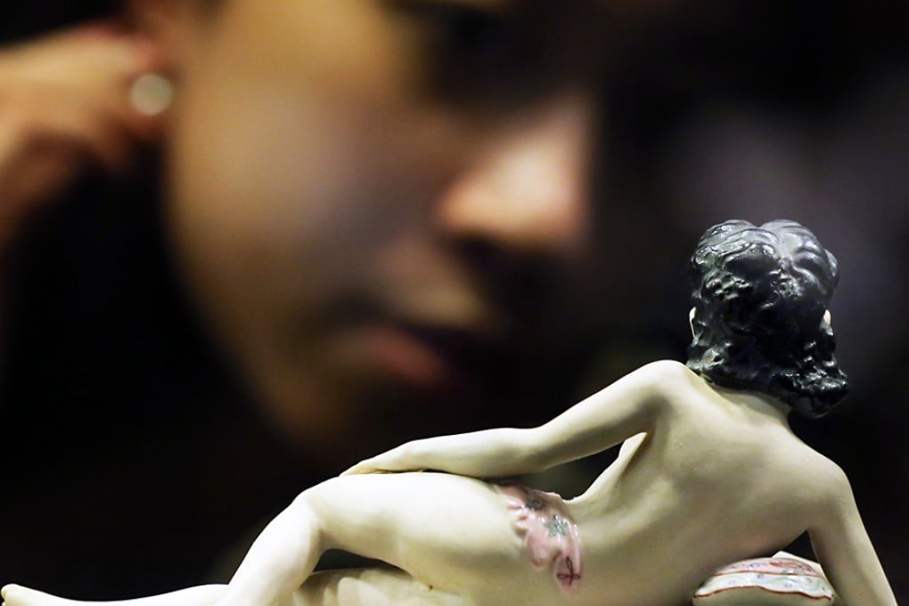 A figure of a naked woman on display at the "Gardens of pleasure: sex in ancient China" show in Hong Kong. Photo: Nora Tam