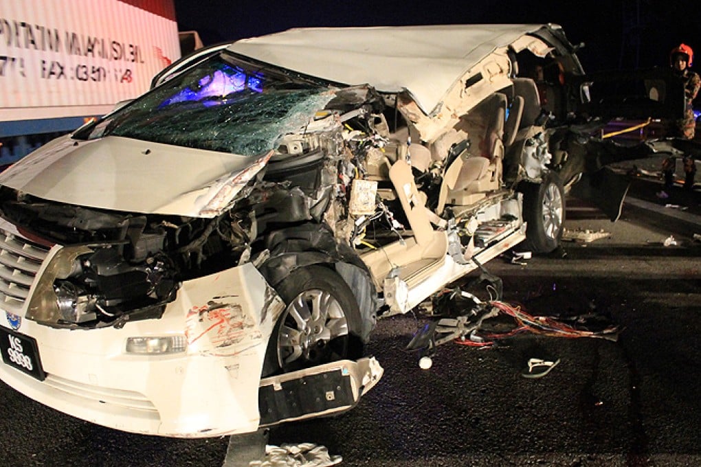 The car in which Karpal Singh and a long-time assistant were travelling in when it collided with a truck. Photo: AP
