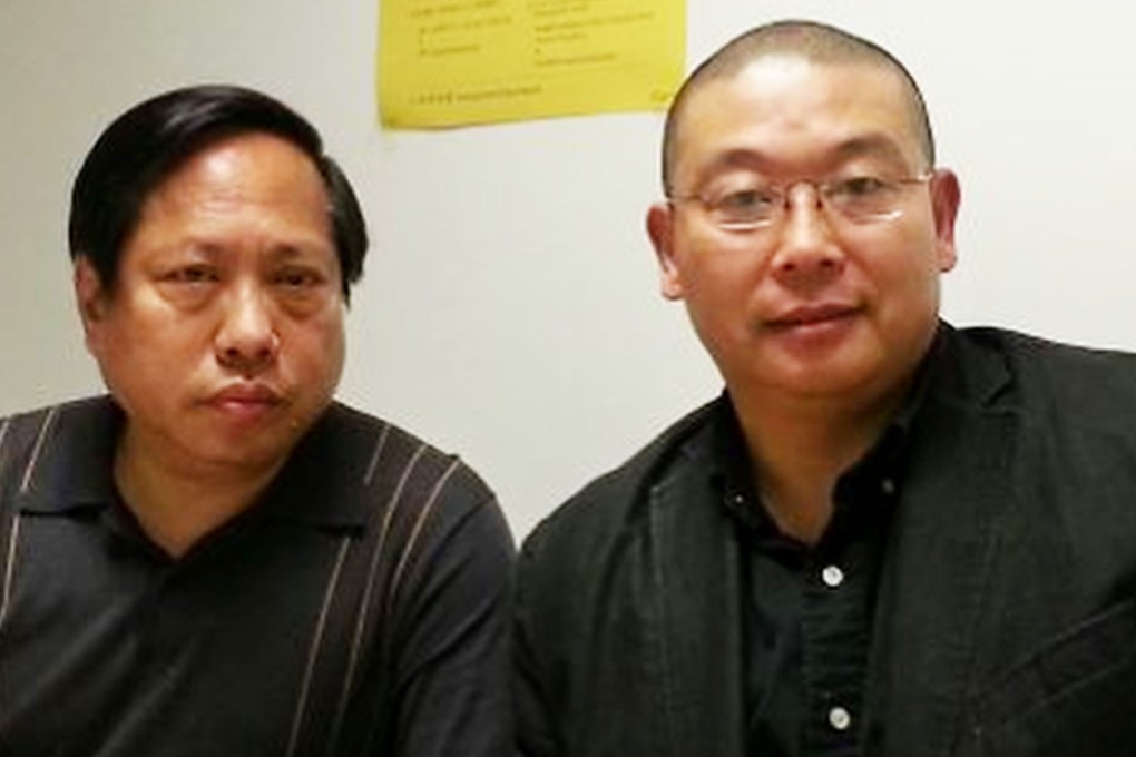 Yang Jianli (right), US-based activist and president of Initiatives for China, with Albert Ho at Chek Lap Kok airport on April 19. Photo: SCMP