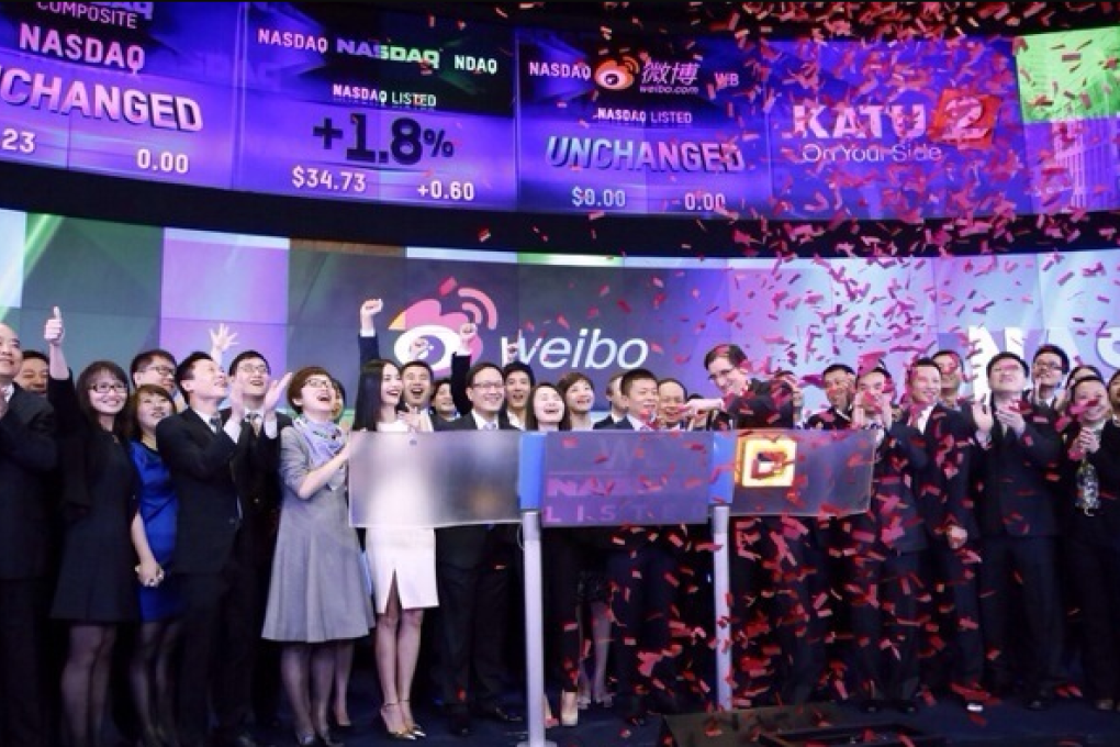 Sina Weibo's IPO in New York. Photo: Xinhua