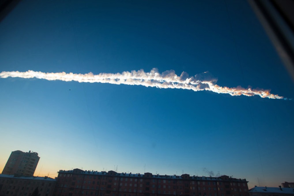 A meteorite contrail over the Ural Mountains' city of Chelyabinsk, about 1,500 kilometres east of Moscow, Russia pictured in February 2013. Photo: AP