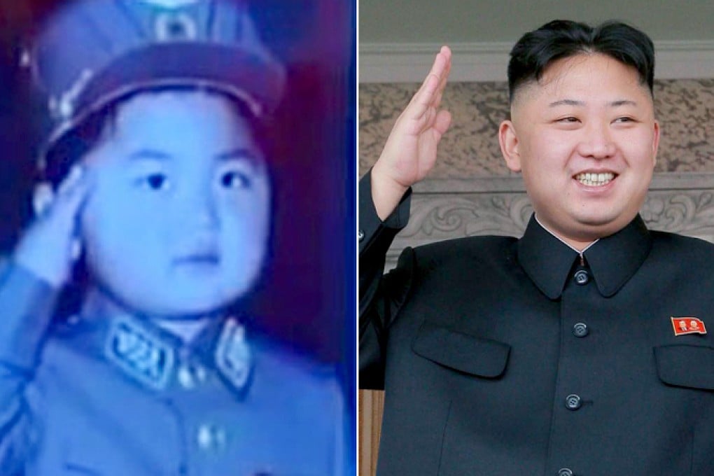 Composite of photos of Kim Jong-un saluting as a child and as an adult