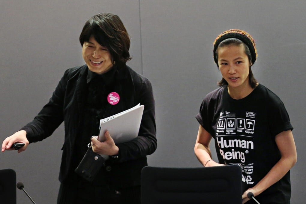 Joanne Leung Wing-yan, chairperson of the Transgender Resource Centre, and singer Denise Ho, who told yesterday's meeting the bill was drawn up too quickly. Photo: K. Y. Cheng