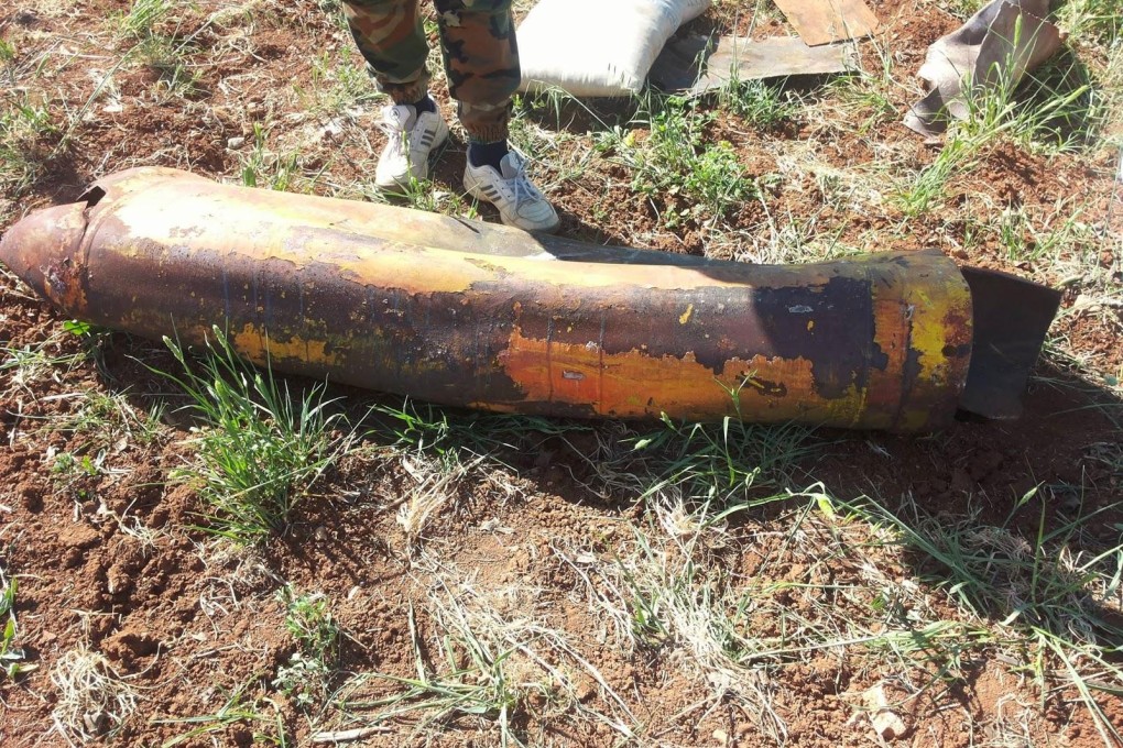 The unverified video on YouTube showing the chlorine cylinder with the markings of the Chinese company Norinco. Photo: SCMP