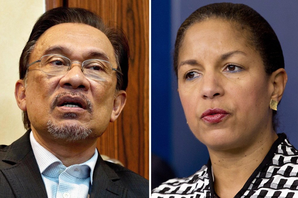 White House national security aide Susan Rice (right) will meet Malaysia opposition leader Anwar Ibrahim. Photos: AFP, AP