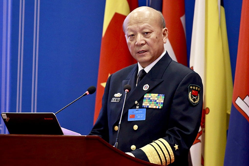 Admiral Wu Shengli, the commander-in-chief of the PLA Navy, speaks at the Western Pacific Naval Symposium in Qingdao. Photo: Reuters