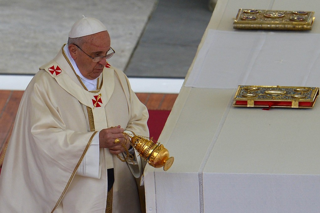 Pope Francis during the canonisation mass of Popes John XXIII and John Paul II on St Peter's at the Vatican. Photo: AFP