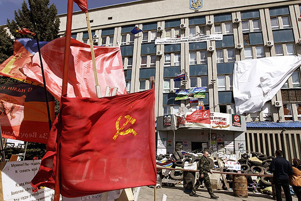 The seized office of the SBU state security service in Luhansk, eastern Ukraine. Photo: Reuters