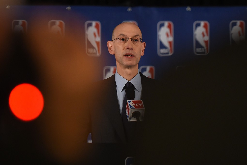 NBA Commissioner Adam Silver announces the ban. Photo: AFP