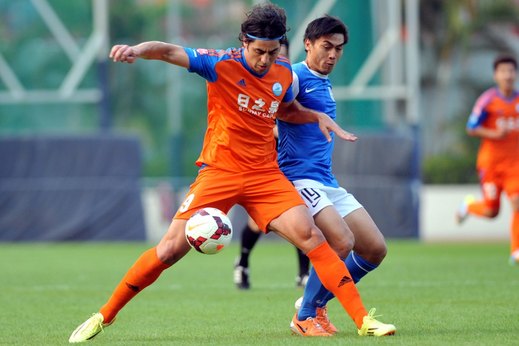 In an FA Cup quarter-final, Sun Hei's giant centre forward Reinaldo de Morais Peres spent more time on the ground than he did touching the ball. Photo: Xinhua