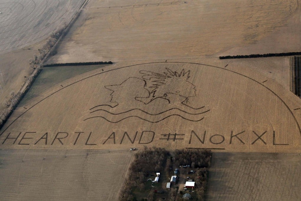 A crop art image on a farm in Nebraska, on the route of the Keystone XL pipeline. Photo: Reuters