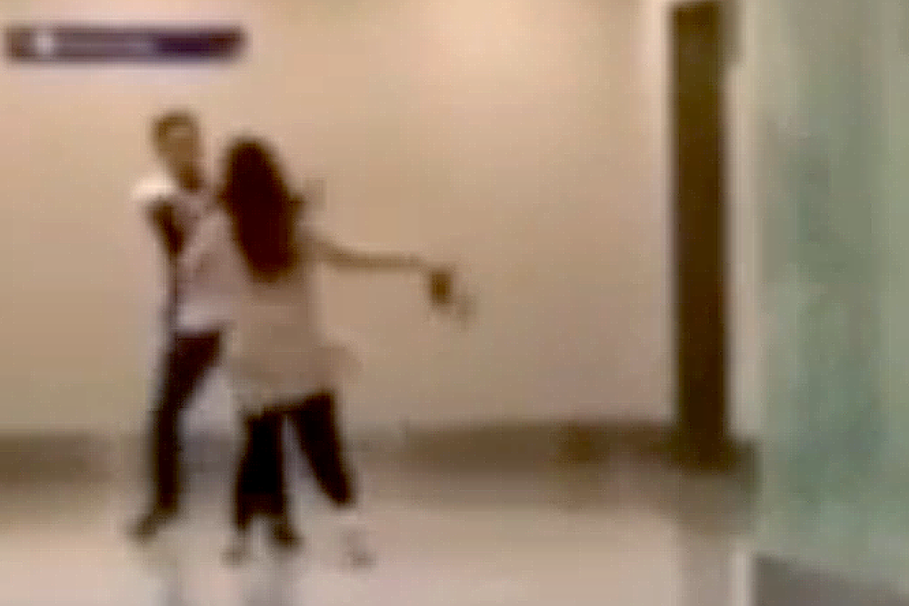 A screengrab shows the 'rough treatment' of a Chinese woman identified as Jiang Huixing. Photo: Weibo