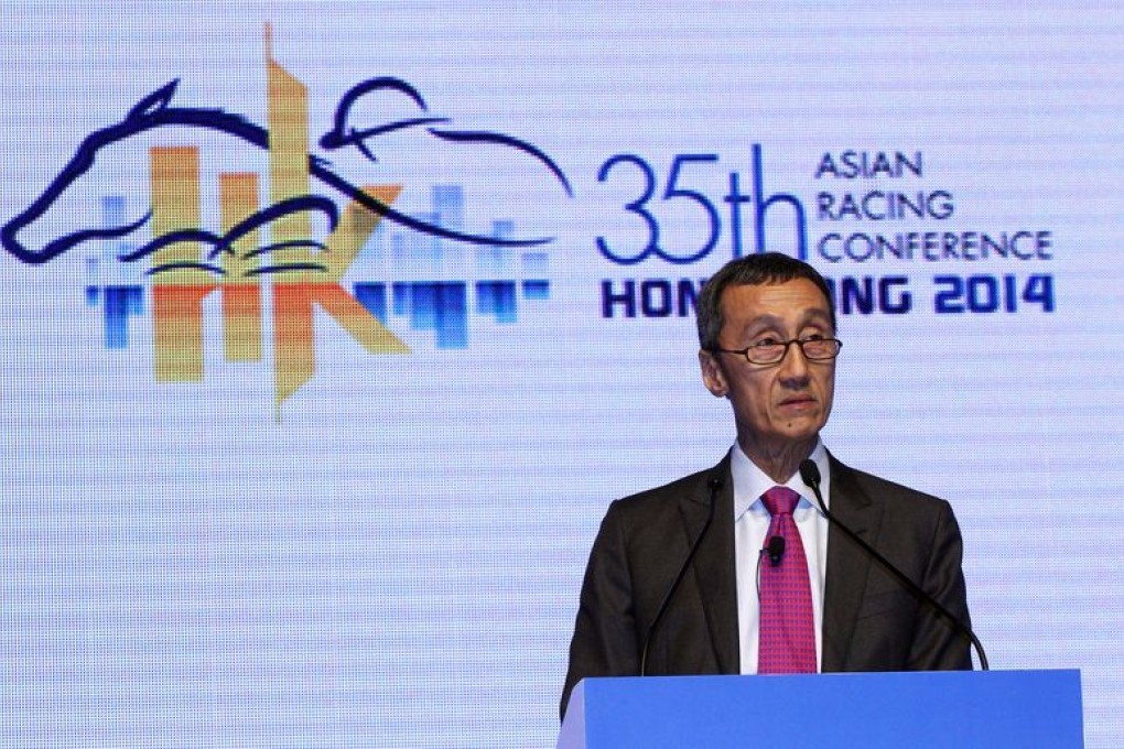 Panel Chairman Yu Pang Fey, President and Chief Executive of the Singapore Turf Club, speaks in the session about the development of horse racing industry in Singapore.