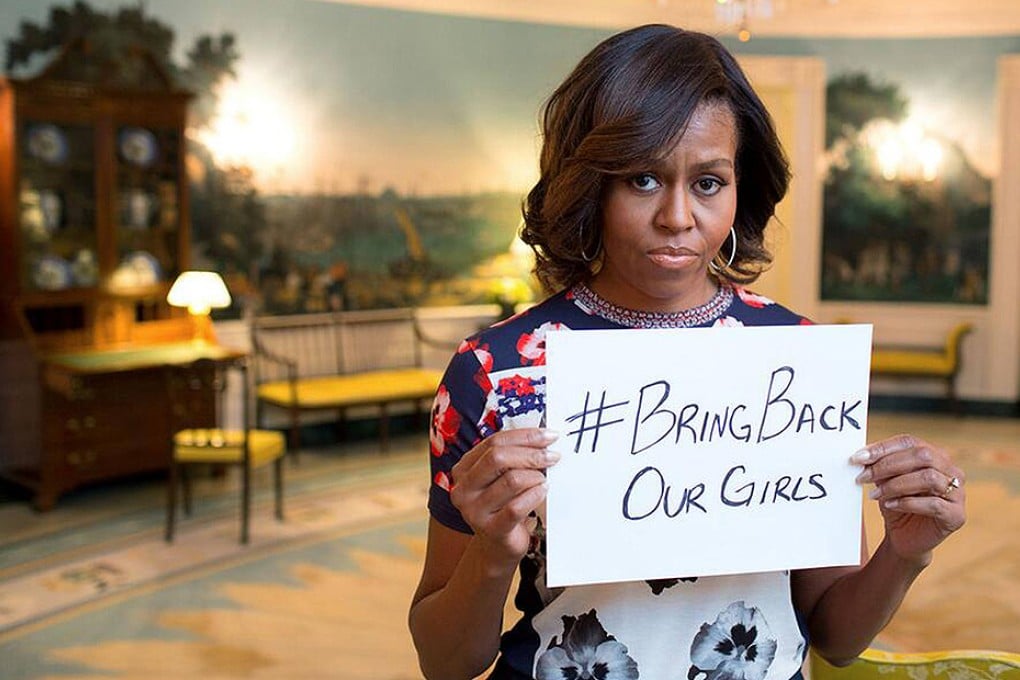 Michelle Obama used the president’s weekly radio and internet address to criticise Boko Haram's kidnapping of Nigerian schoolgirls. Photo: SCMP