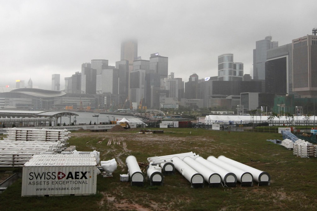 The Central waterfront site for the Hong Kong Observation Wheel lies desolate apart from some construction material. Photo: Edward Wong