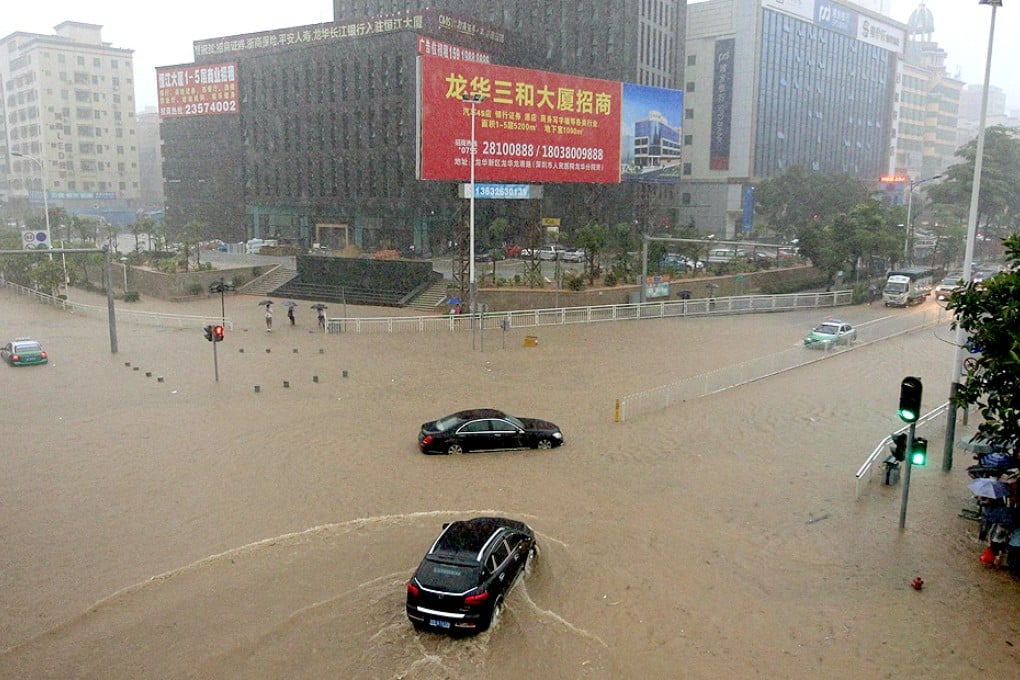 The scene in Shenzhen yesterday, where torrential rain caused the worst flooding since 2008. Photo: Reuters