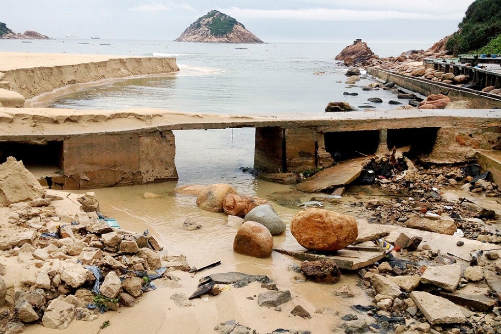 Part of a shoreline in Shek O seems to have been washed away by the rains. Photo: Yves Sieur