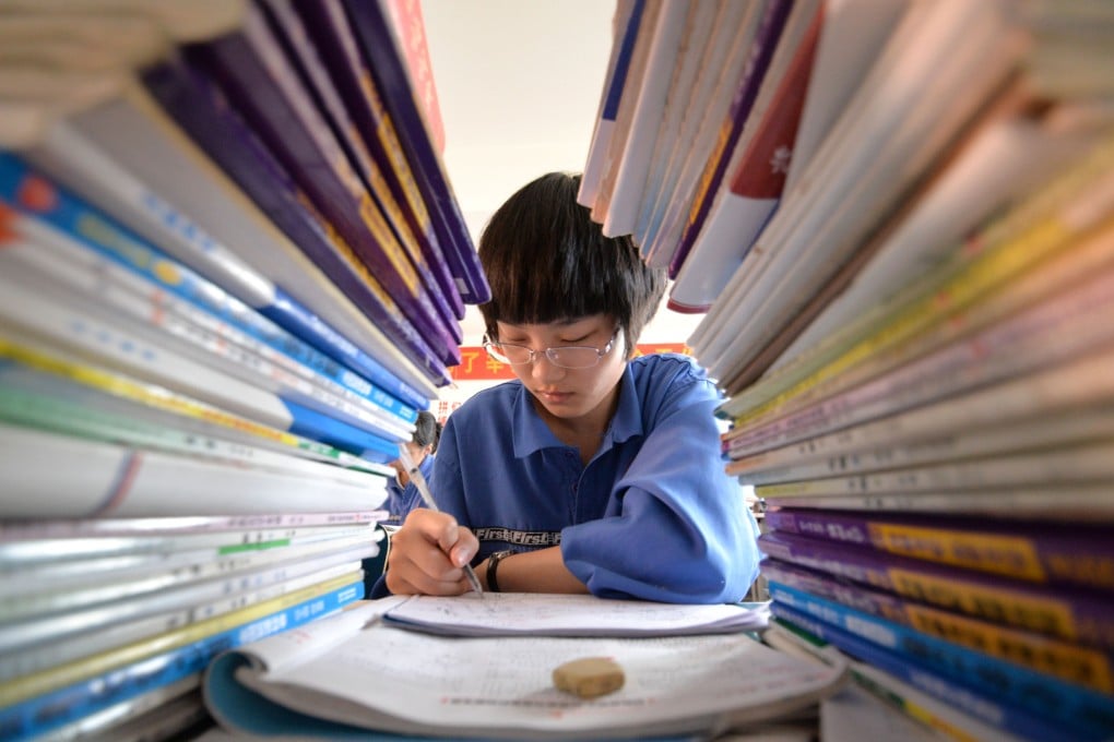 A student reviews for the national college entrance exams at a school in Hebei province. Photo: Xinhua