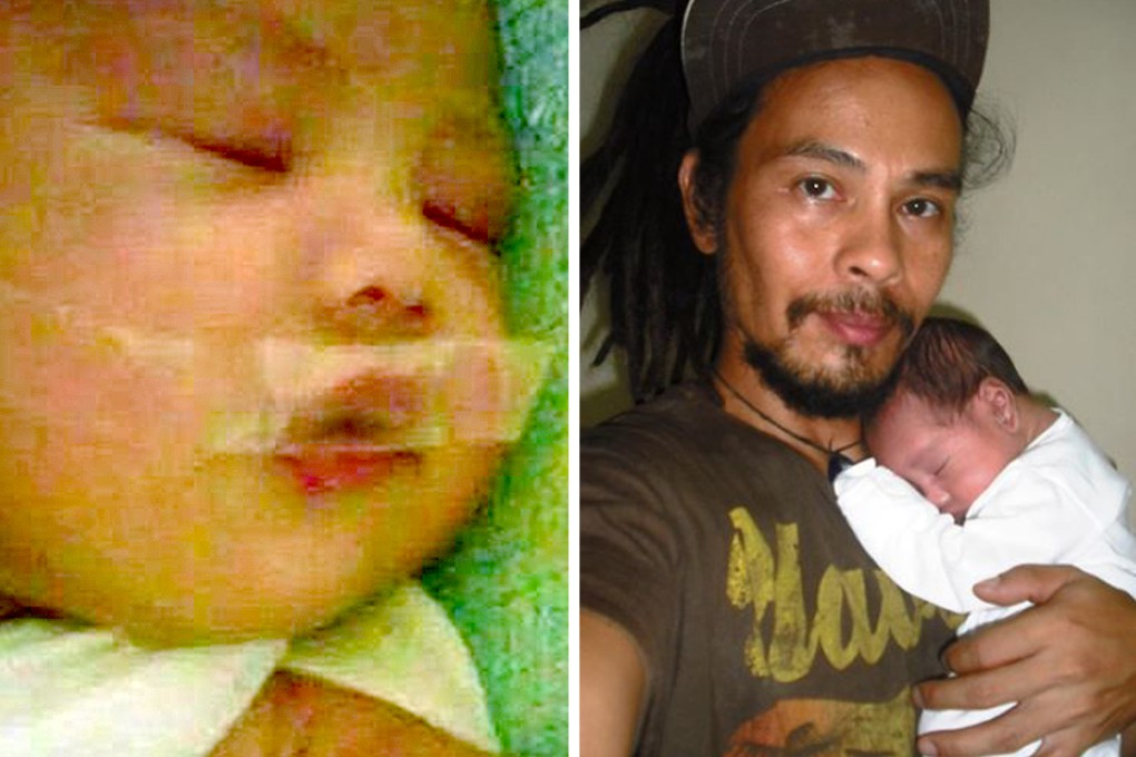 Photos of the baby with a tape over its mouth (left) and after he was brought home 'safe and sound' by his parents Ryan Noval (above) and Jasmine Badocdoc. Photos: Facebook