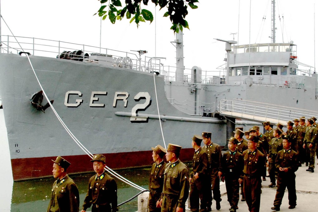 North Korean soldiers watch USS Pueblo, which was seized by North Korean navy off the Korean coast in 1968. An analyst says the country does not have much higher-end surface ships. Photo: AP