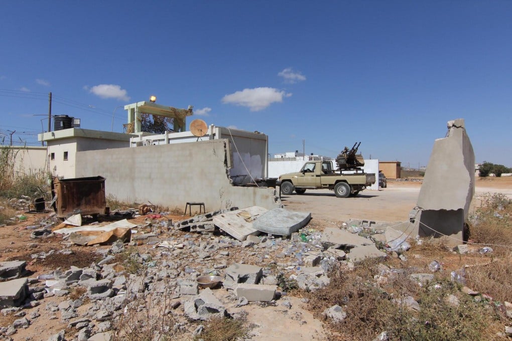 The "February 17 Brigade" camp in Benghazi lies in ruins after being hit by artillery. Photo: Xinhua