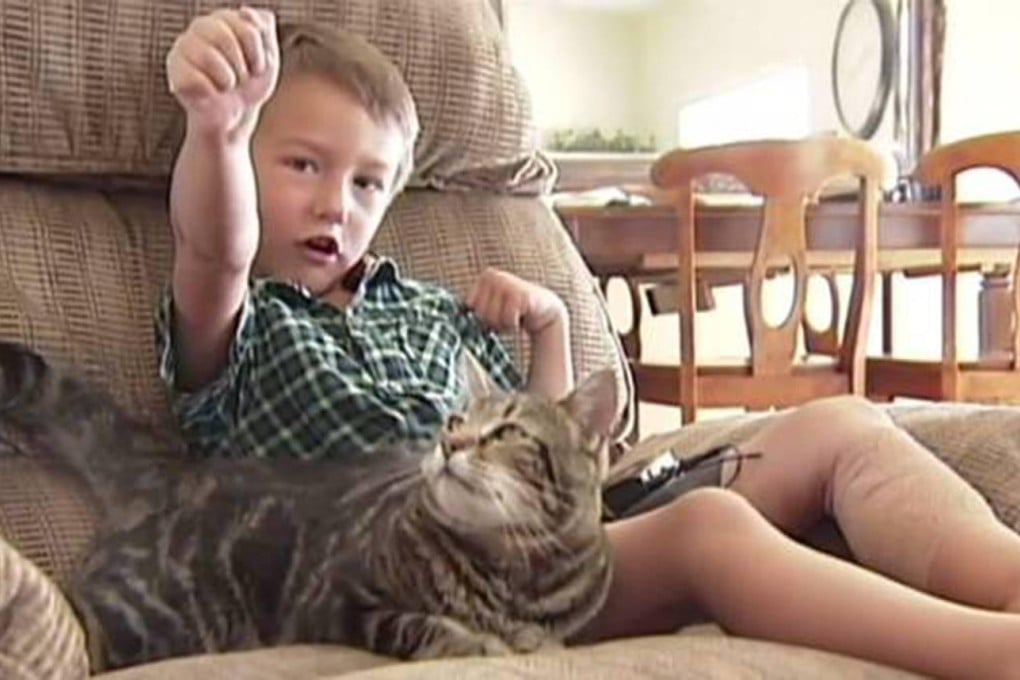 Jeremy Triantafilo sits with his "hero cat" Tara.