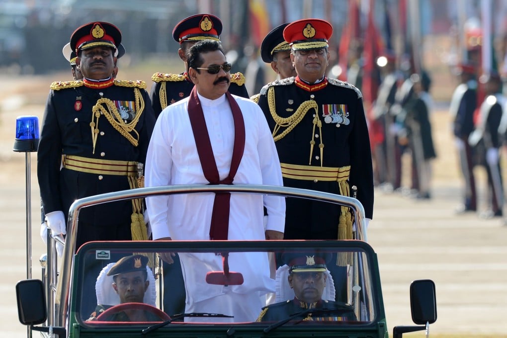 Sri Lanka President Mahinda Rajapakse during the Victory Day parade in Matara, Sri Lanka. Photo: AFP