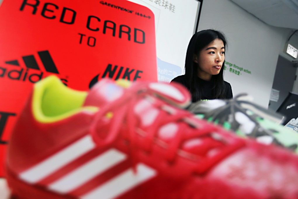 Kate Lin of Greenpeace introduces the findings of its international study on soccer boots and other apparel. Photo: K.Y. Cheng