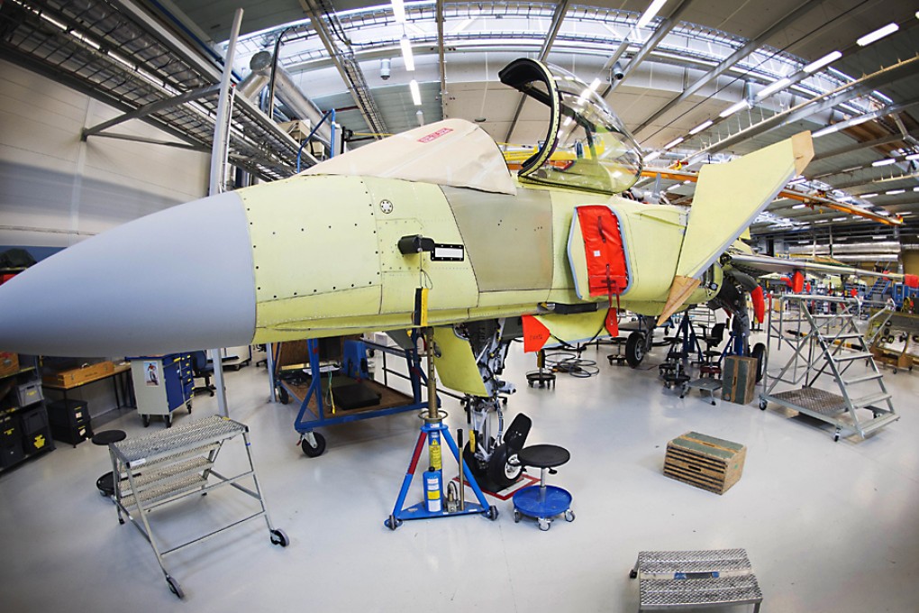 A Saab's Gripen fighter jet at the Saab Gripen factory in Linkoeping, Sweden. Sweden has ordered 60 of the planes and marketed them hard overseas. Photo: AFP