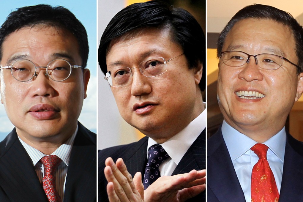 Exco members (from left) Cheung Chi-kong, Franklin Lam Fan-keung and Barry Cheung Chun-yuen - have had to step down in disgrace.