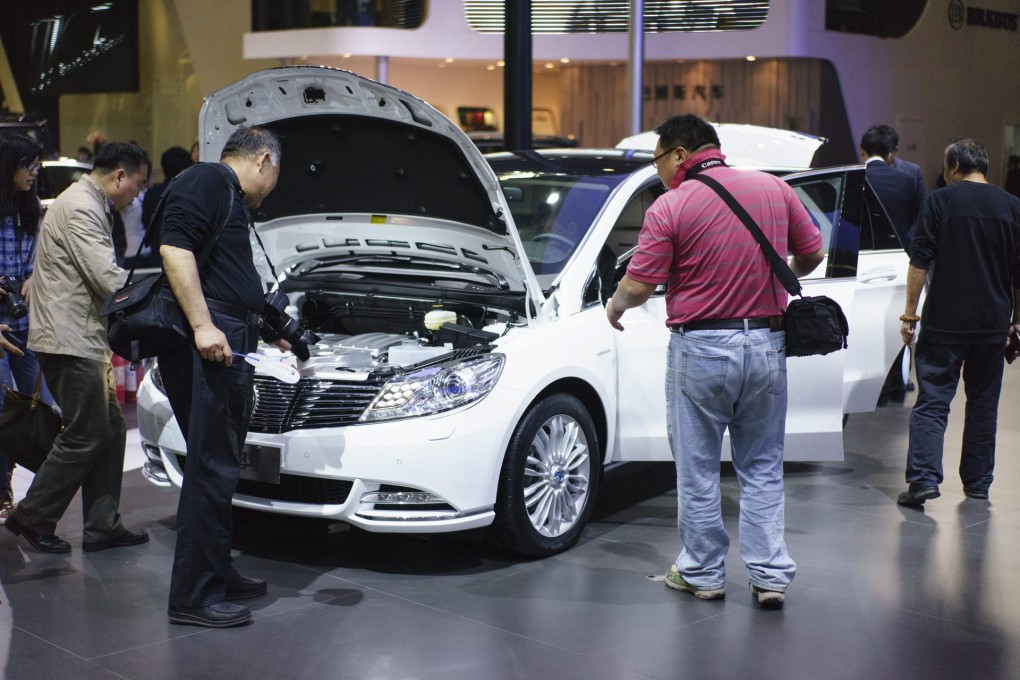 A Denza electric car, a joint-venture product by Germany's Daimler Benz and China's BYD, on display at a mainland car show. Photo: EPA