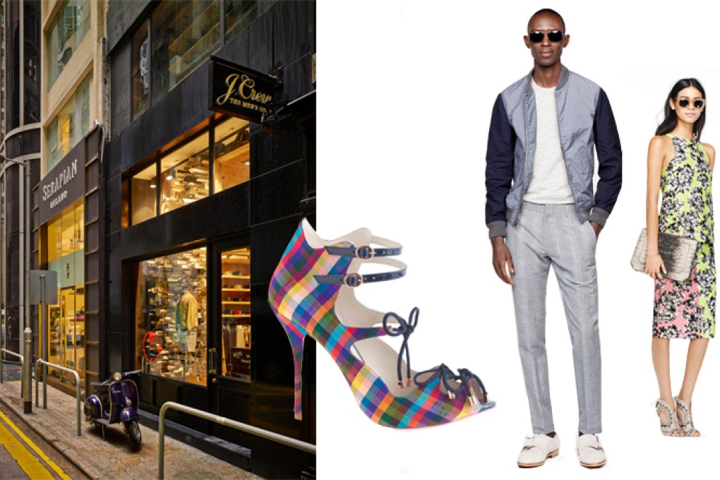 Looks from J. Crew’s spring-summer 2014 collections; and the recently unveiled men’s store in On Lan Street, Central (left).