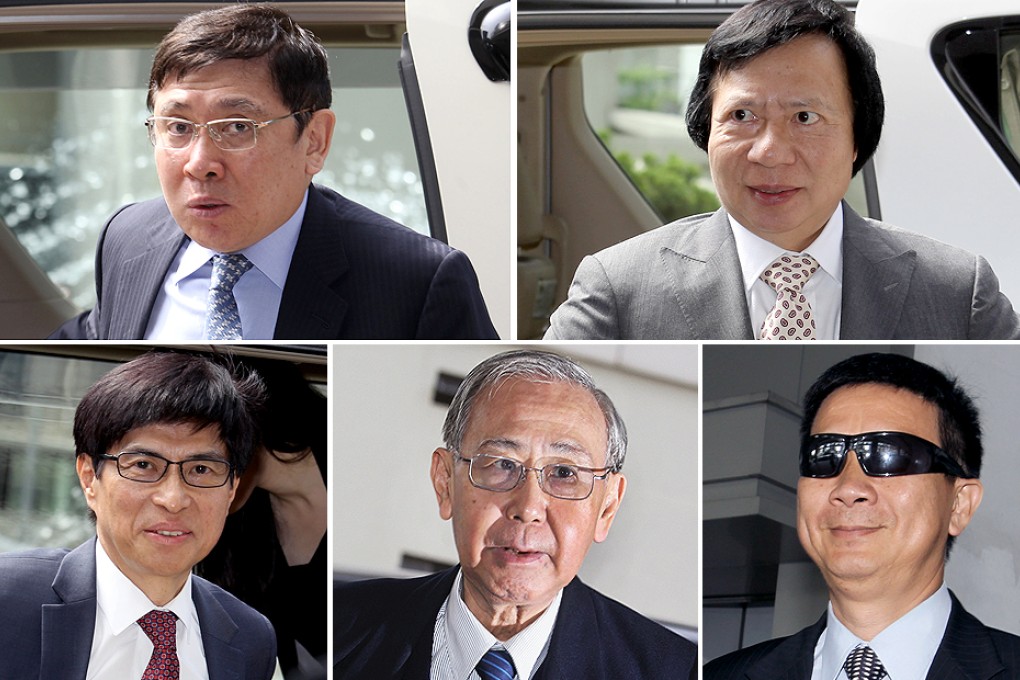 (From top left) Billionaire brothers Raymond Kwok Ping-luen, Thomas Kwok Ping-kwong. (From Bottom left) Thomas Chan Kui-yuen, former chief secretary Rafael Hui Si-yan, executive director of SHKP and former Hong Kong Stock Exchange official Francis Kwan Hung-sang. Photos: Dickson Lee, SCMP Pictures