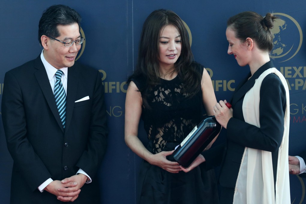 Actress Zhao Wei attends the wine expo in Hong Kong.