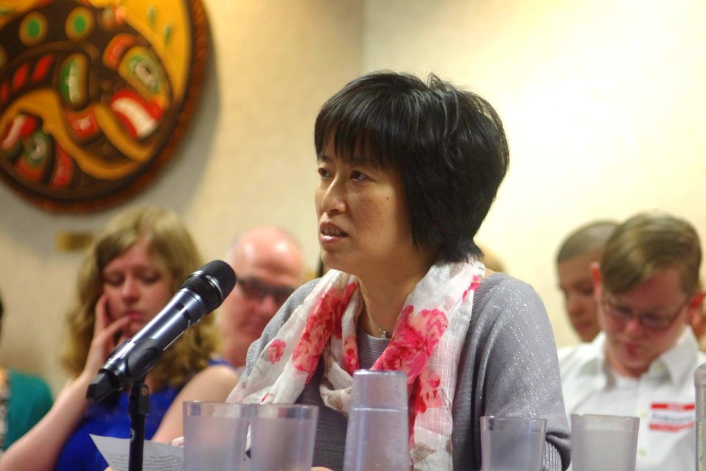 Fiona Chen addresses a Vancouver School Board meeting on its proposed LGBT policy on May 14. Photo: Nathaniel Christopher