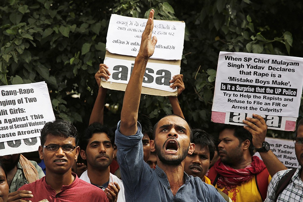 Members of Jawaharlal Nehru University Students Union protest against a gang rape of two teenage girls in Uttar Pradesh. Photo: AP