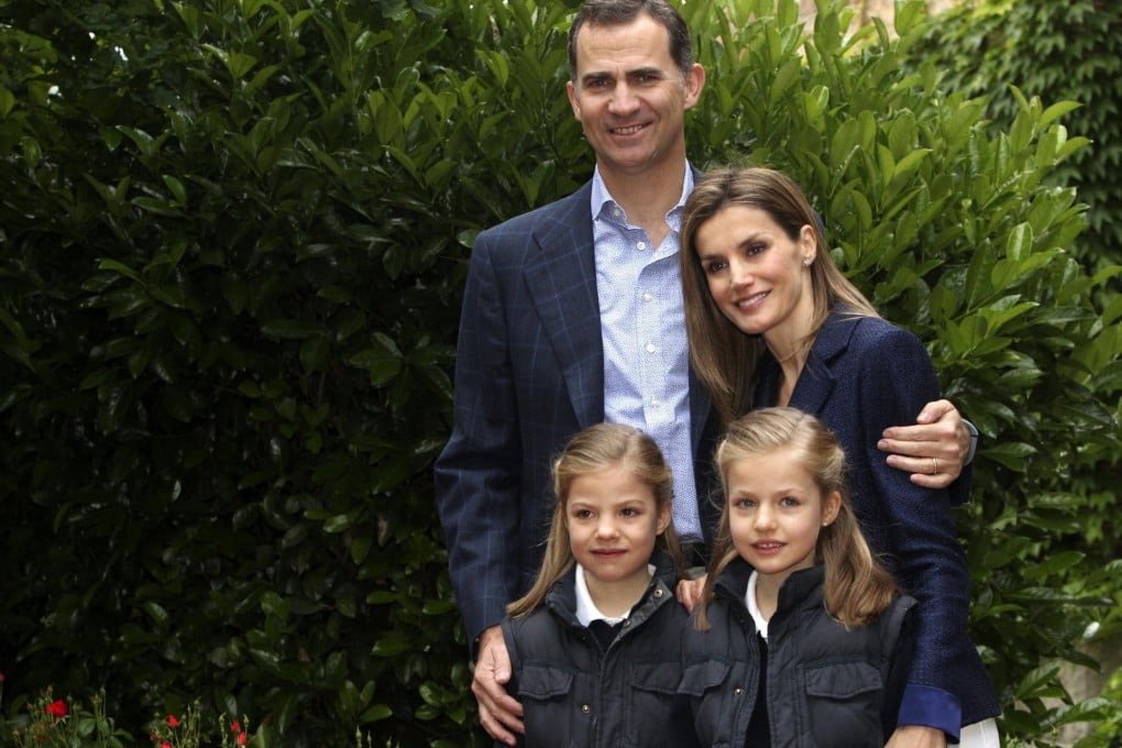 Felipe and Letizia with their two young daughters on their recent 10th anniversary. Photo: EPA
