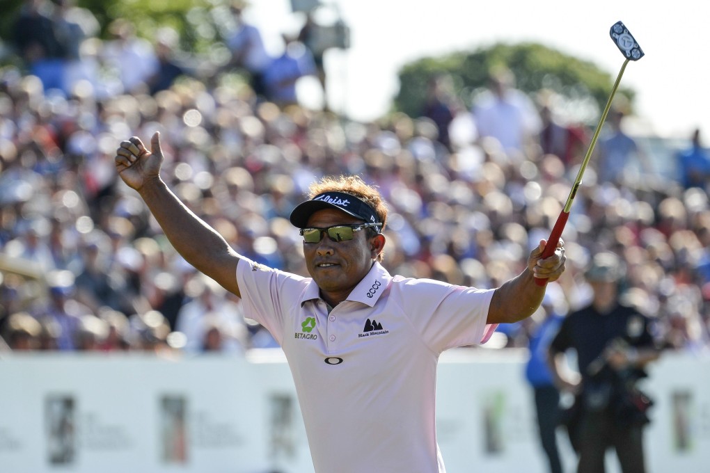 Thailand's Thongchai Jaidee celebrates after winning play-off at the Nordea Masters in Malmo. Photo: Reuters